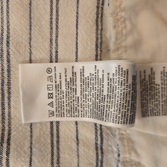 Linen Striped Wide Leg Boho Cottage Jumpsuit Womens Size Medium Black Cream - Picture 6 of 6